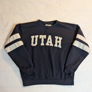 Men's Navy Crewneck Sweater with White Stripes